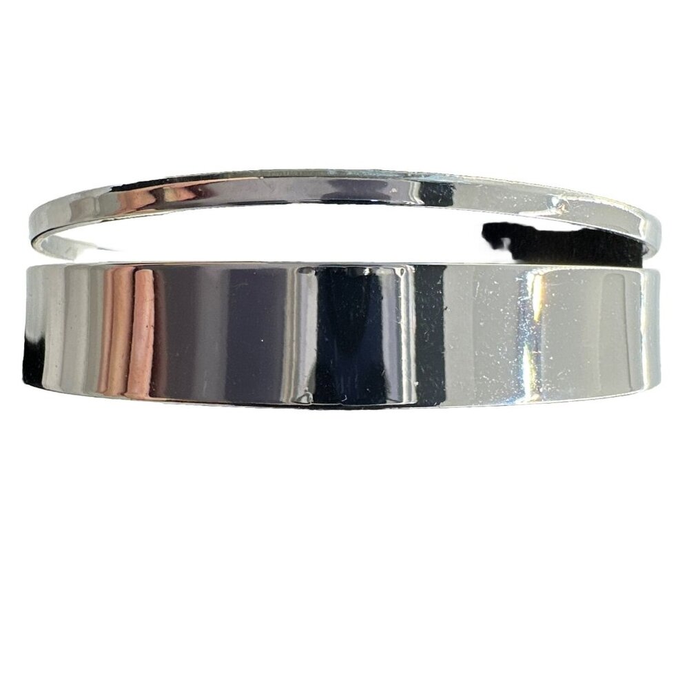 Minimalist Open Cuff Bangle Bracelet Silver Tone Polished Retro Inspired Edgy